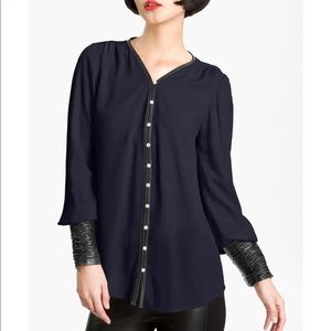 Elizabeth and James Chantal Leather trim blouse